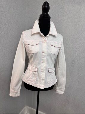 Y2K Cotton Plugg Women’s White Jacket - Tailored Front Pink Statement Stitching